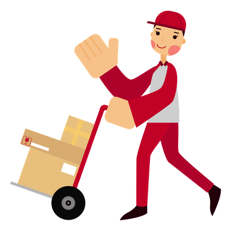 Deliveryman pushing delivery cart  Illustration