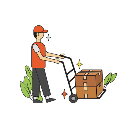 Deliveryman pushing delivery trolley Illustration
