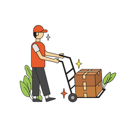 Deliveryman pushing delivery trolley  Illustration