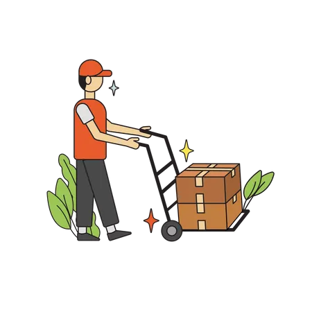 Deliveryman pushing delivery trolley  Illustration