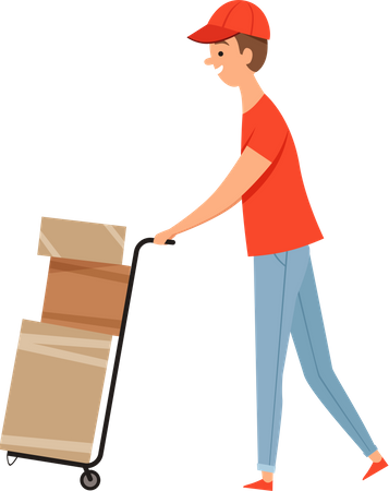 Deliveryman pushing package cart  Illustration