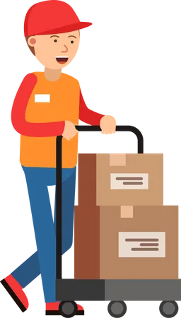 Deliveryman pushing package cart Illustration