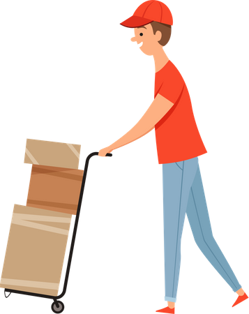 Deliveryman pushing package cart  Illustration