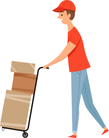 Deliveryman pushing package cart  Illustration