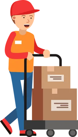 Deliveryman pushing package cart  Illustration