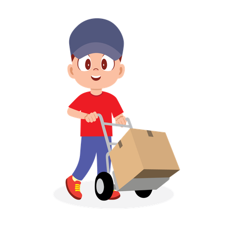 Deliveryman pushing package trolley  Illustration