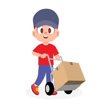 Deliveryman pushing package trolley  Illustration