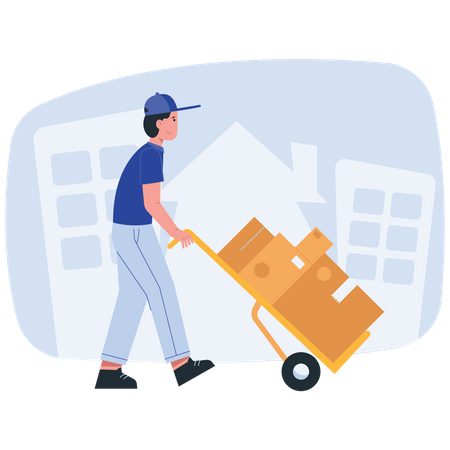 Deliveryman pushing trolley  Illustration