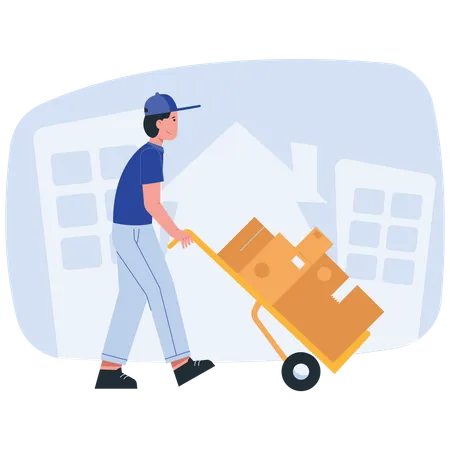 Deliveryman pushing trolley  Illustration