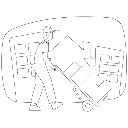 Deliveryman pushing trolley  Illustration