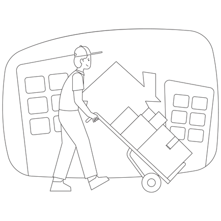 Deliveryman pushing trolley  Illustration