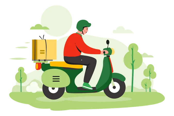 Deliveryman Riding scooter Illustration
