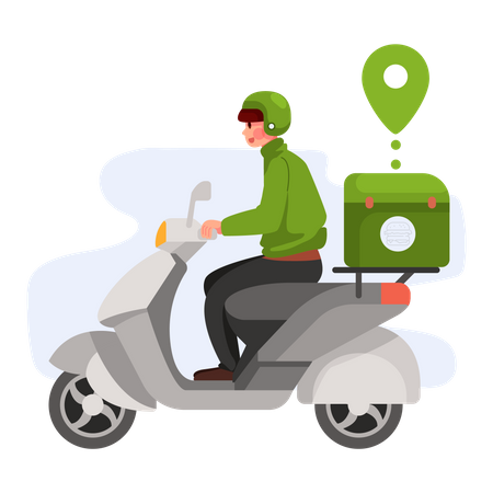 Deliveryman riding scooter Illustration