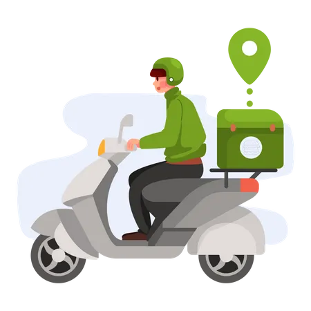 Deliveryman riding scooter  イラスト