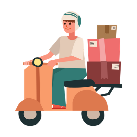 Deliveryman riding scooter Illustration