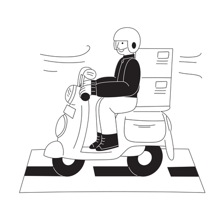 Deliveryman riding scooter  イラスト
