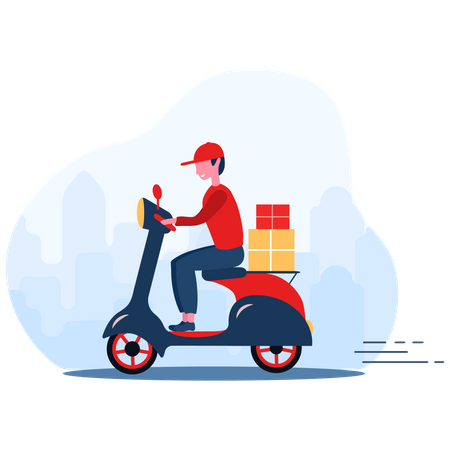 Deliveryman riding scooter  Illustration