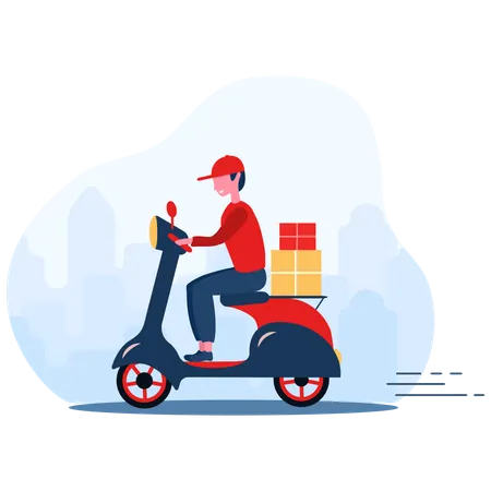 Deliveryman riding scooter  Illustration