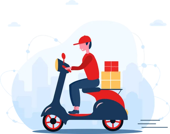 Deliveryman riding scooter  Illustration