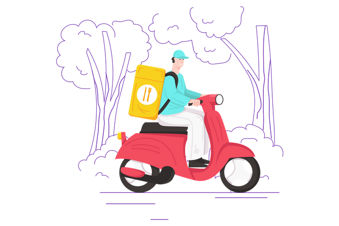 Deliveryman riding scooter  Illustration