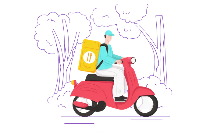 Deliveryman riding scooter  Illustration