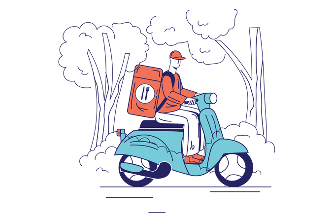 Deliveryman riding scooter  Illustration