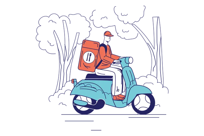 Deliveryman riding scooter  Illustration