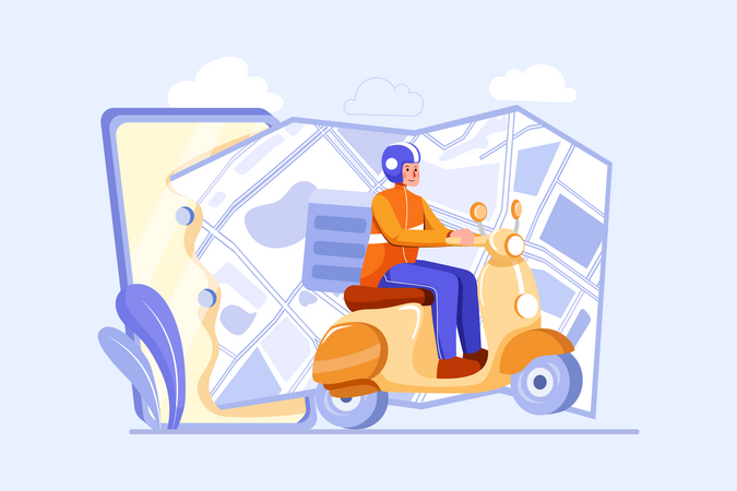 Deliveryman riding scooter  Illustration