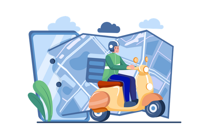 Deliveryman riding scooter  Illustration