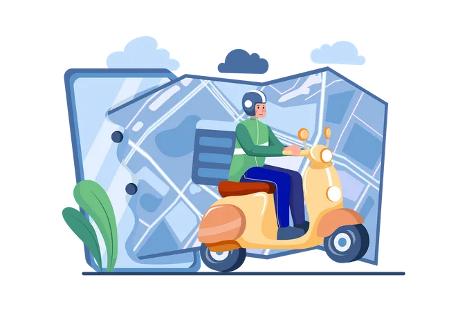 Deliveryman riding scooter  Illustration