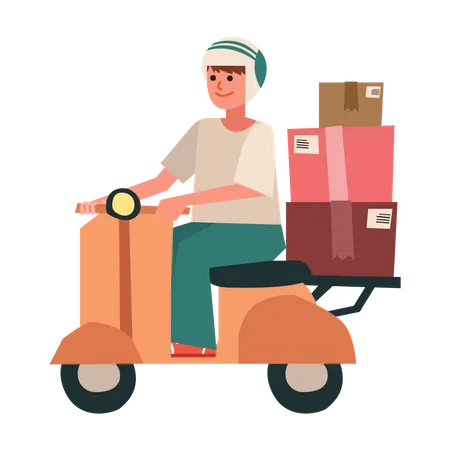 Deliveryman riding scooter  Illustration