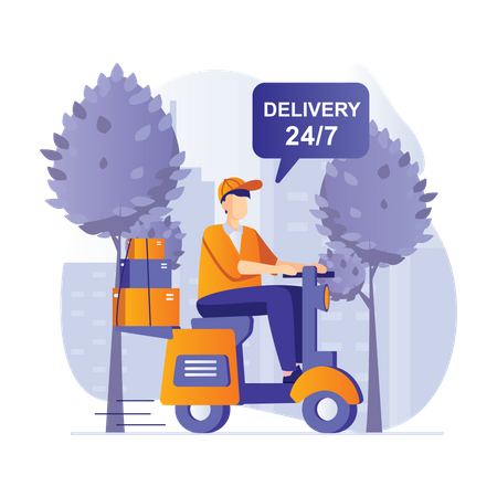 Deliveryman riding scooter  Illustration