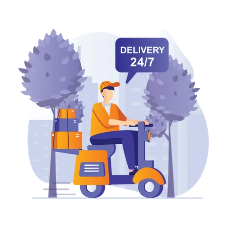 Deliveryman riding scooter  Illustration