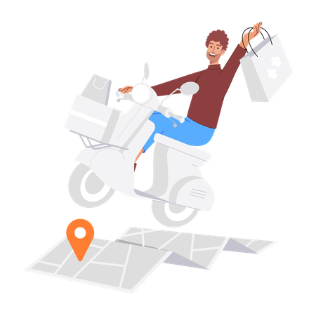 Deliveryman riding scooter  Illustration