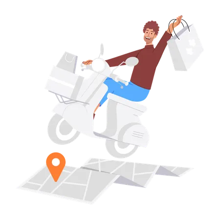 Deliveryman riding scooter  Illustration