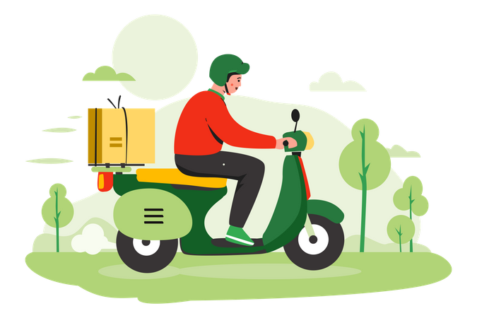 Deliveryman Riding scooter  Illustration