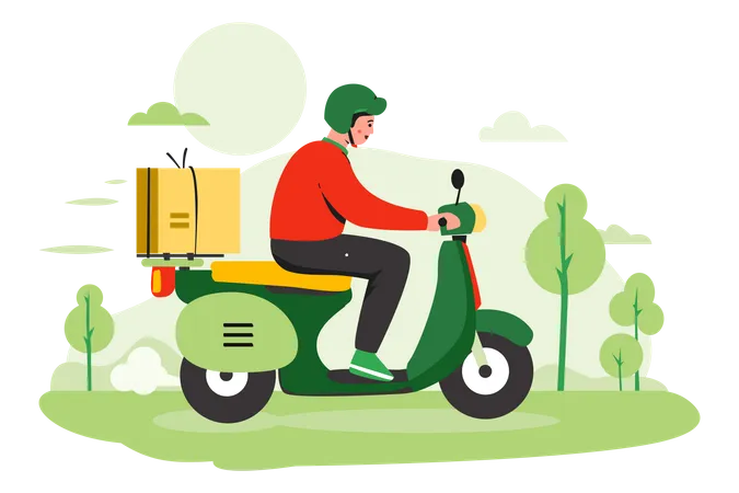 Deliveryman Riding scooter  Illustration