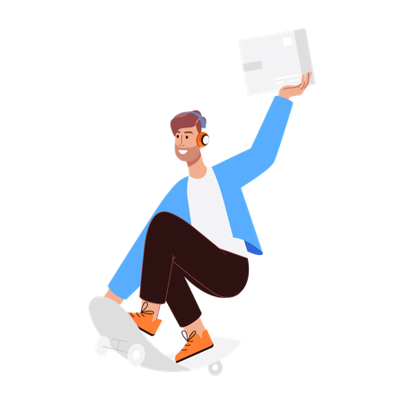 Deliveryman riding skateboard  Illustration