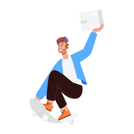 Deliveryman riding skateboard  Illustration