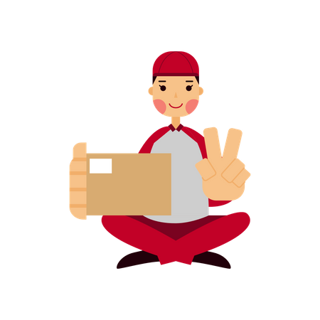 Deliveryman showing peace sign  Illustration