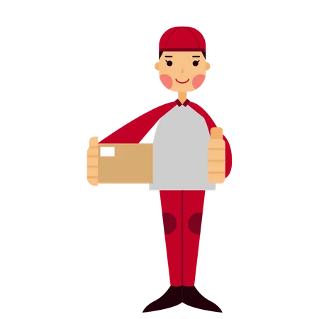Deliveryman with box showing thumbs up  Illustration