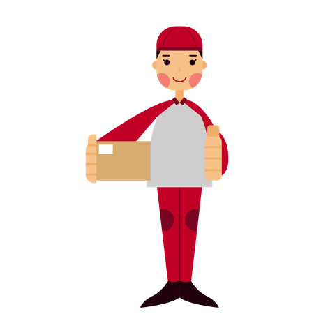 Deliveryman with box showing thumbs up  Illustration