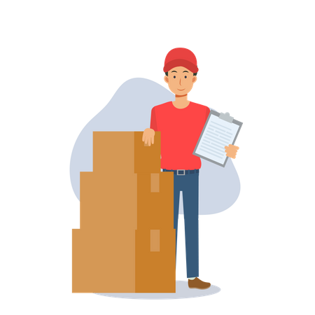 Deliveryman with list and boxes Illustration