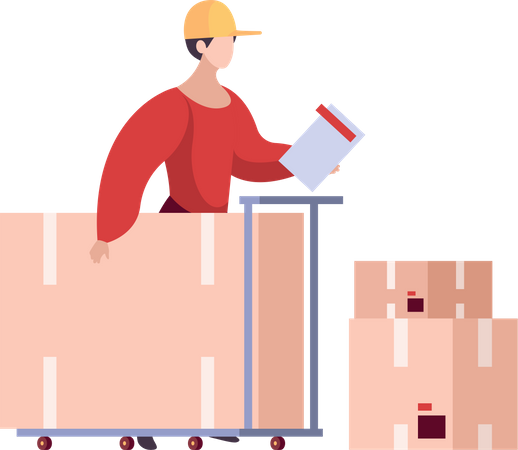 Deliveryman with package cart  Illustration
