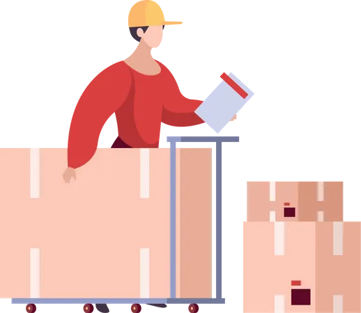 Deliveryman with package cart  Illustration