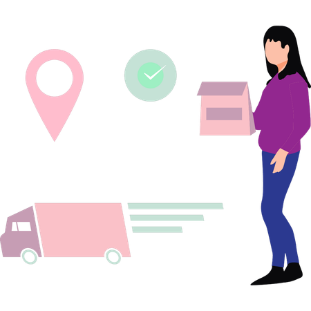 Deliverywoman loaded boxes in truck and shipped for delivery  Illustration