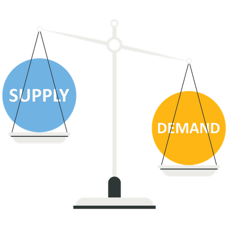 Demand and supply balance on scale  Illustration