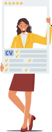 Mujer solicitante de empleo con currículum vitae  Ilustración