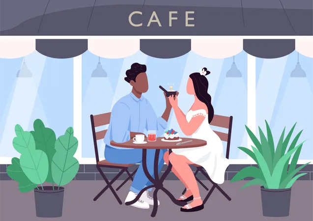 Demande en mariage au café  Illustration