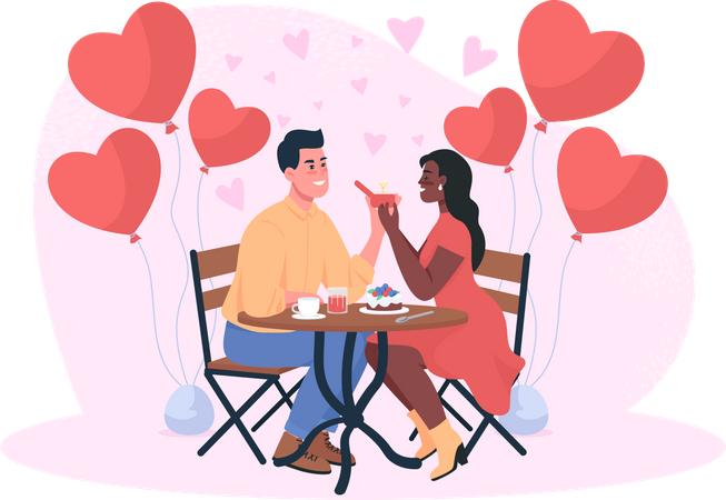 Homme proposant une fille à un dîner  Illustration